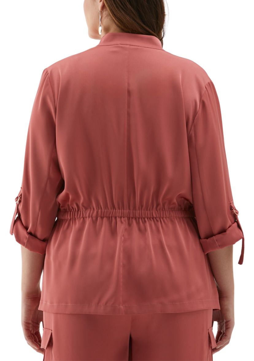 Plus Size Shine Roll Tab Sleeve Jacket with Drawstring Waist