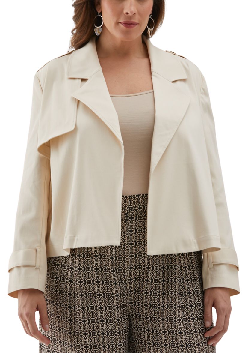 Plus Size Crop Trench Jacket
