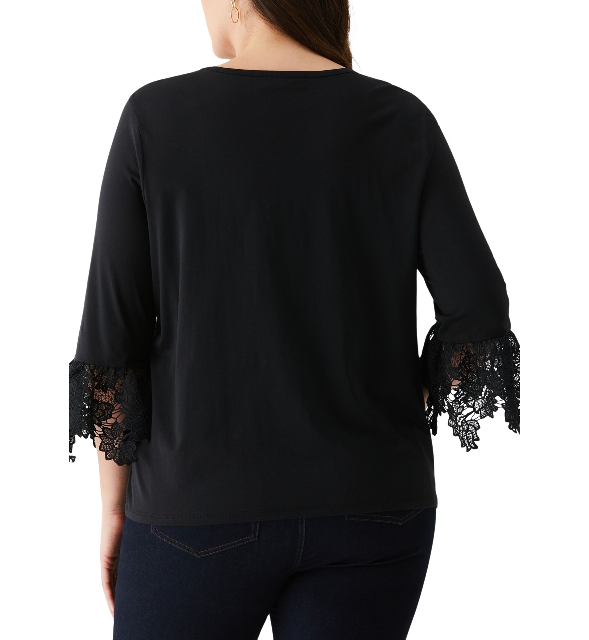 Plus Size Lace Trim Bell Sleeve Top