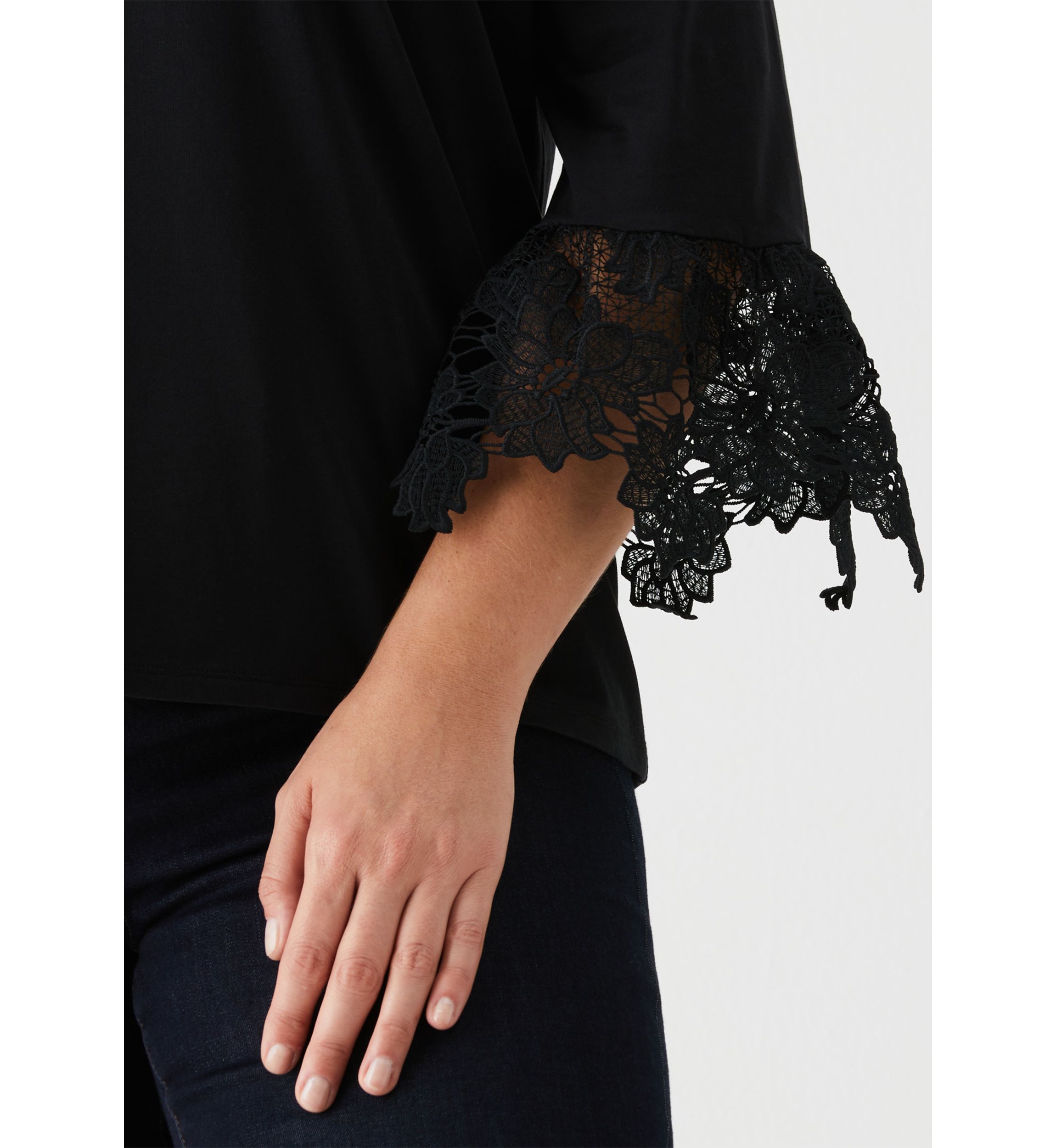 Plus Size Lace Trim Bell Sleeve Top