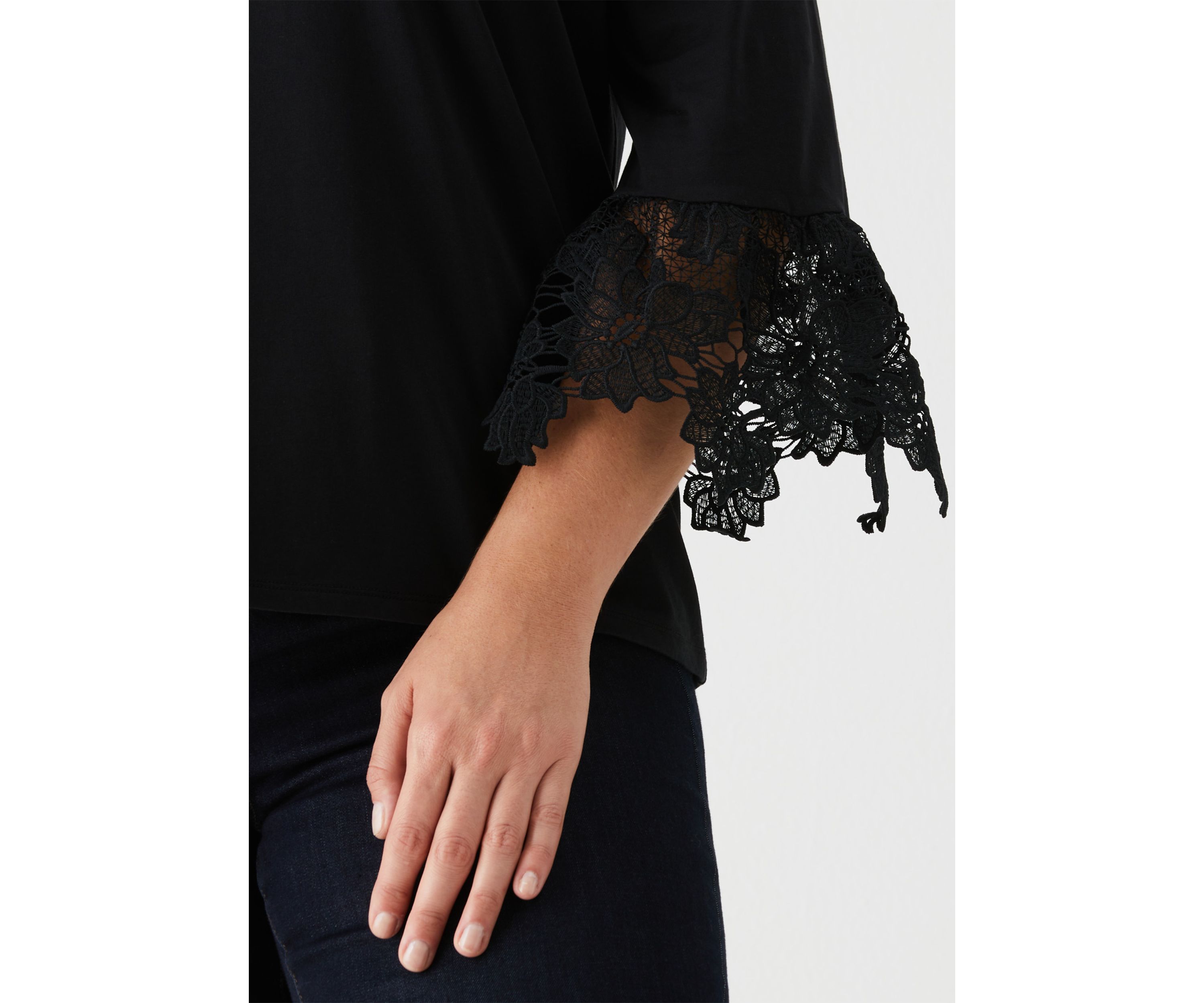 Plus Size Lace Trim Bell Sleeve Top