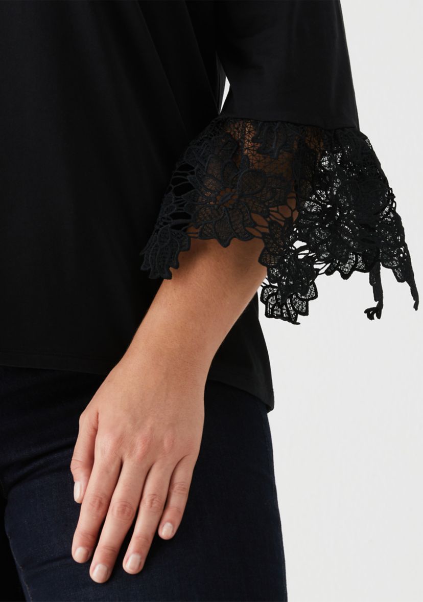 Plus Size Lace Trim Bell Sleeve Top