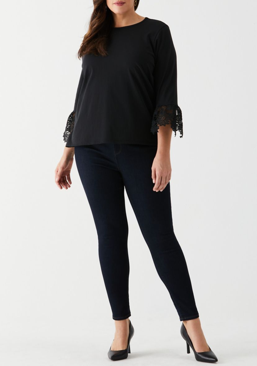 Plus Size Lace Trim Bell Sleeve Top