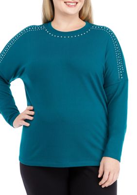 ELLA Rafaella Women's Plus Size Embellished Crew Neck Knit Sweater, 0X