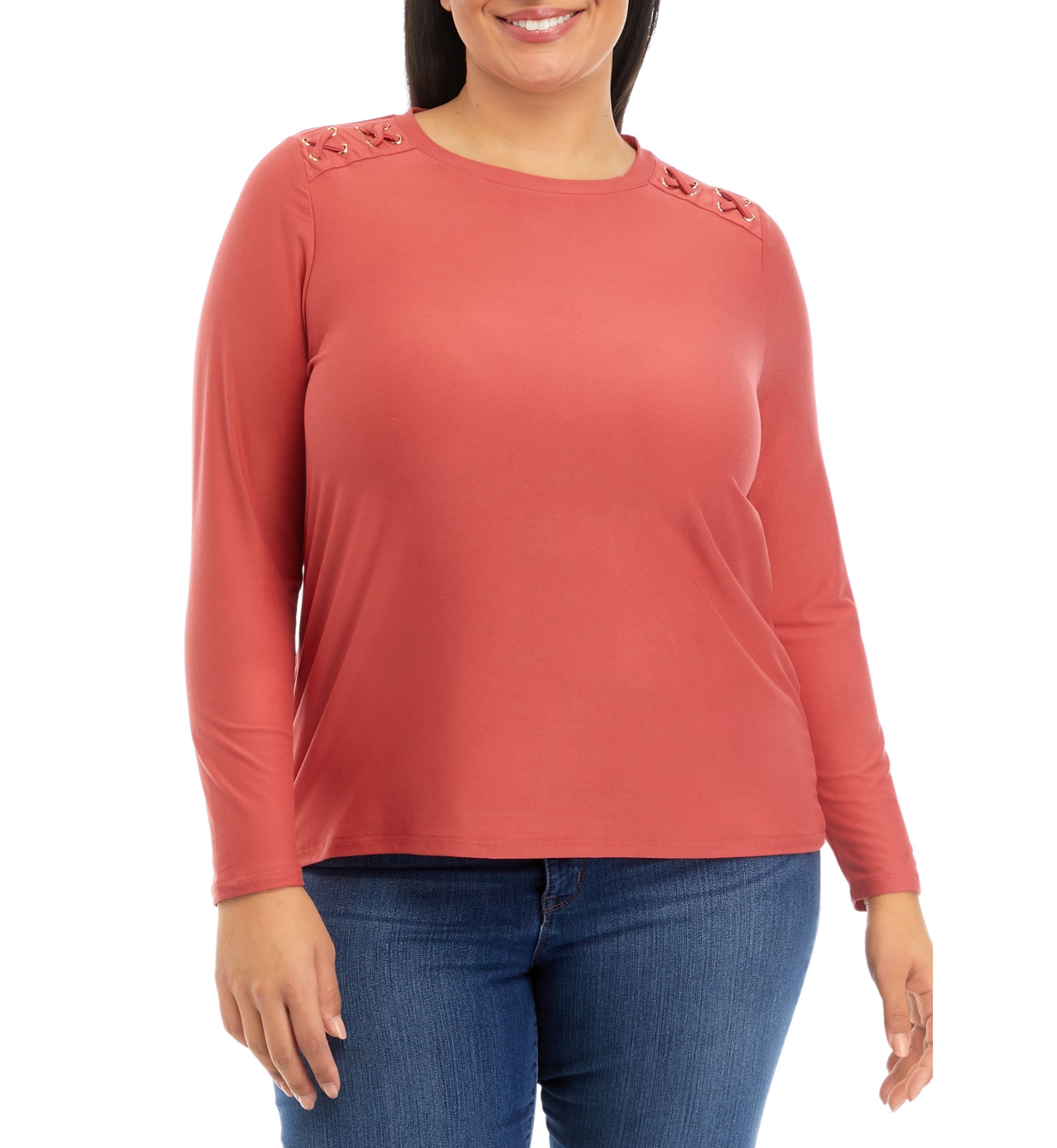 Plus Size Lace-Up Long Sleeve T-Shirt