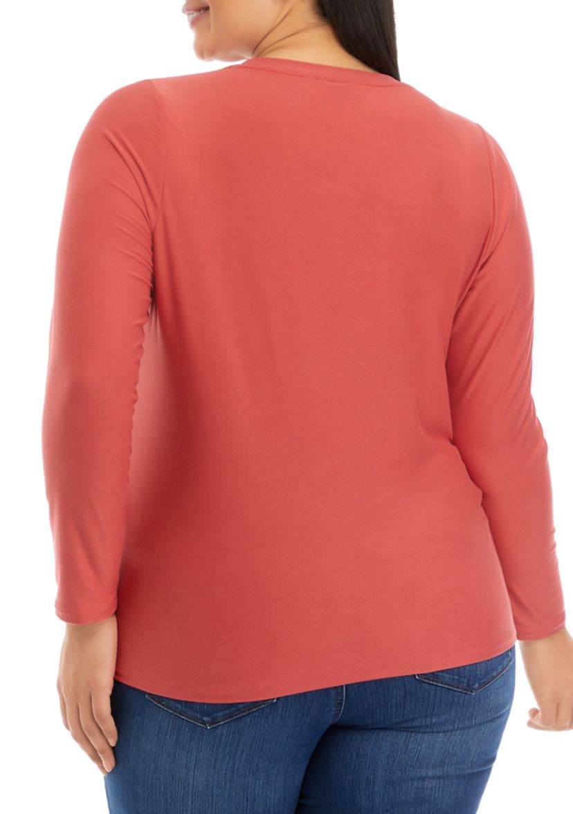 Plus Size Lace-Up Long Sleeve T-Shirt