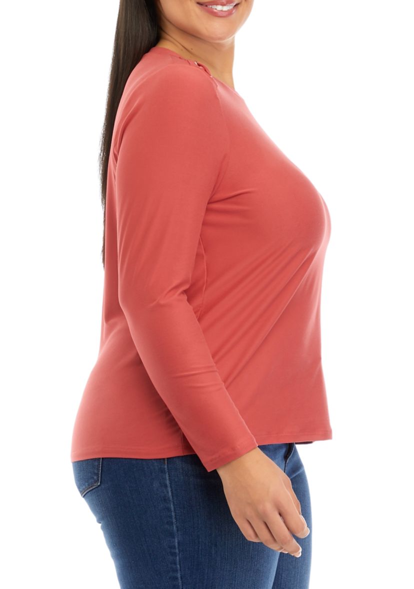 Plus Size Lace-Up Long Sleeve T-Shirt