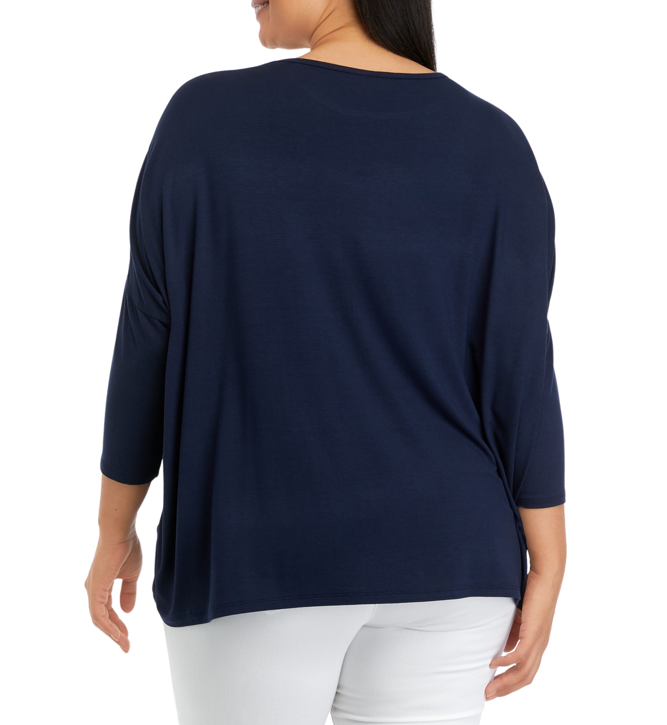 Plus Size Paisley Print Woven Front Knit 3/4 Sleeve Top