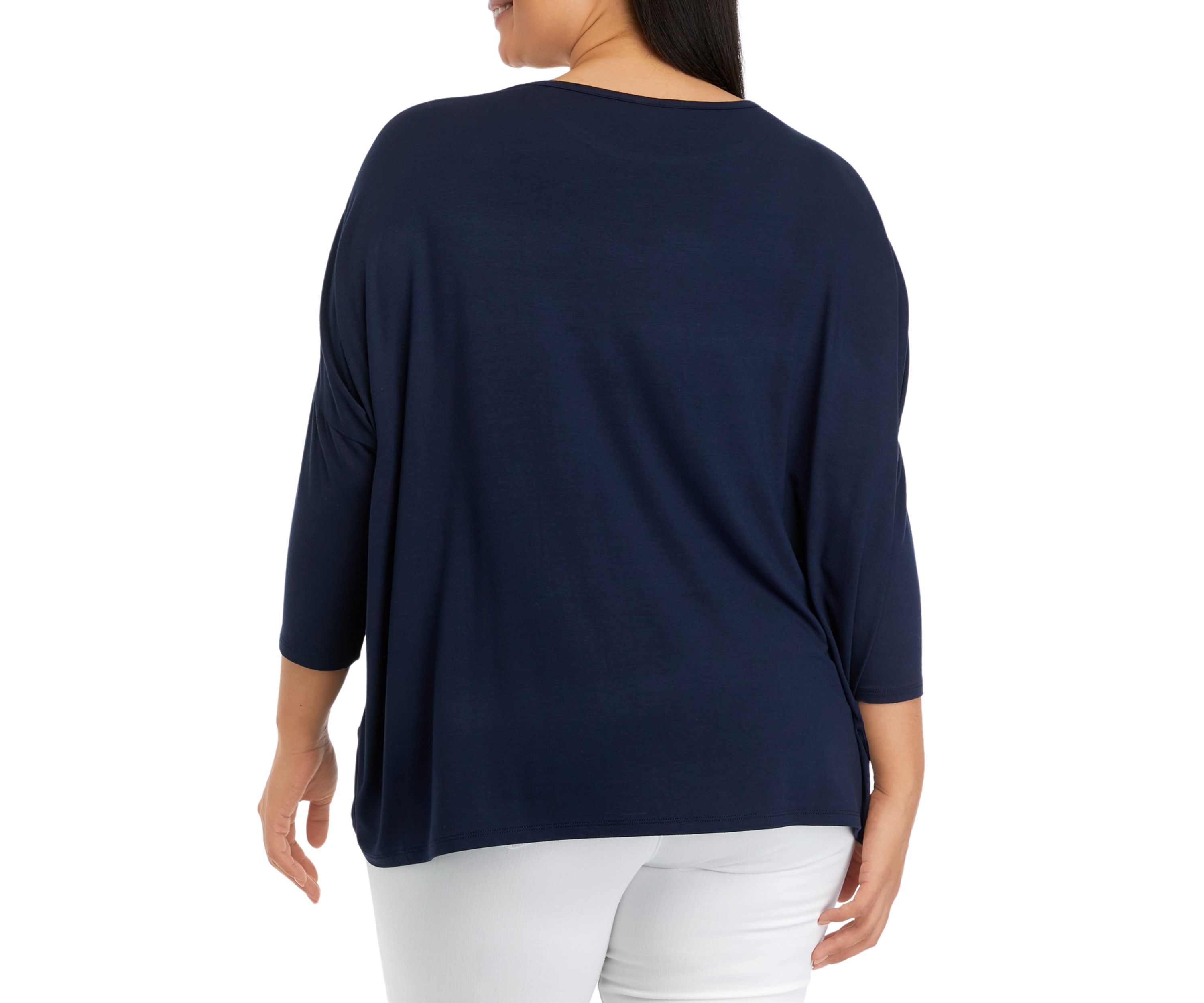Plus Size Paisley Print Woven Front Knit 3/4 Sleeve Top