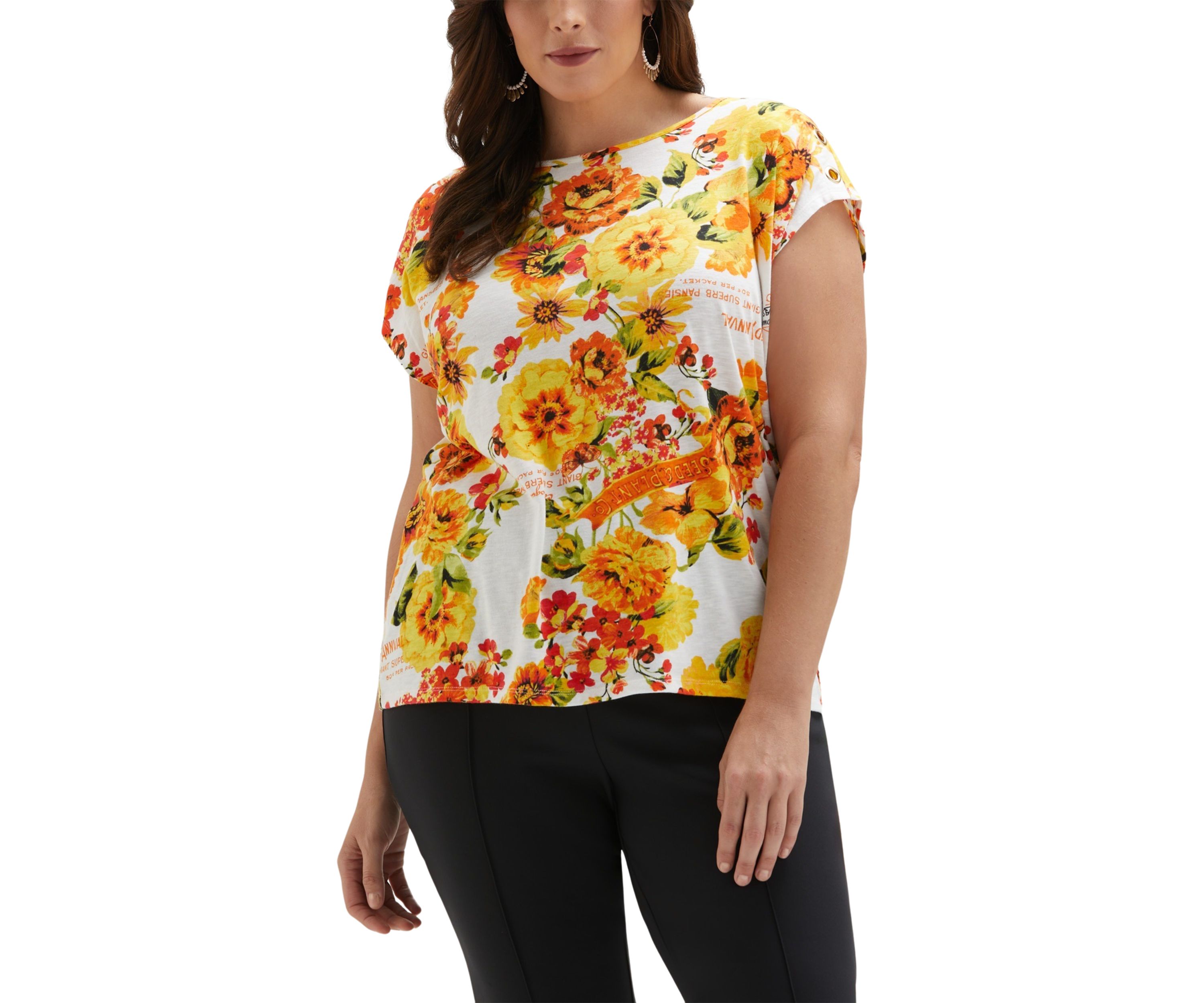 Plus Size Seed Packet Print Rivet Detail Sleeveless Tank Top