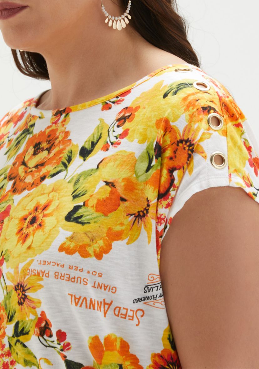Plus Size Seed Packet Print Rivet Detail Sleeveless Tank Top