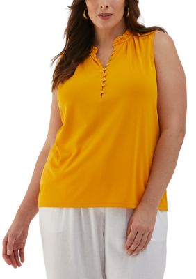 ELLA Rafaella Women's Plus Size Button Front Ruffle Sleeveless Tank Top, 3X