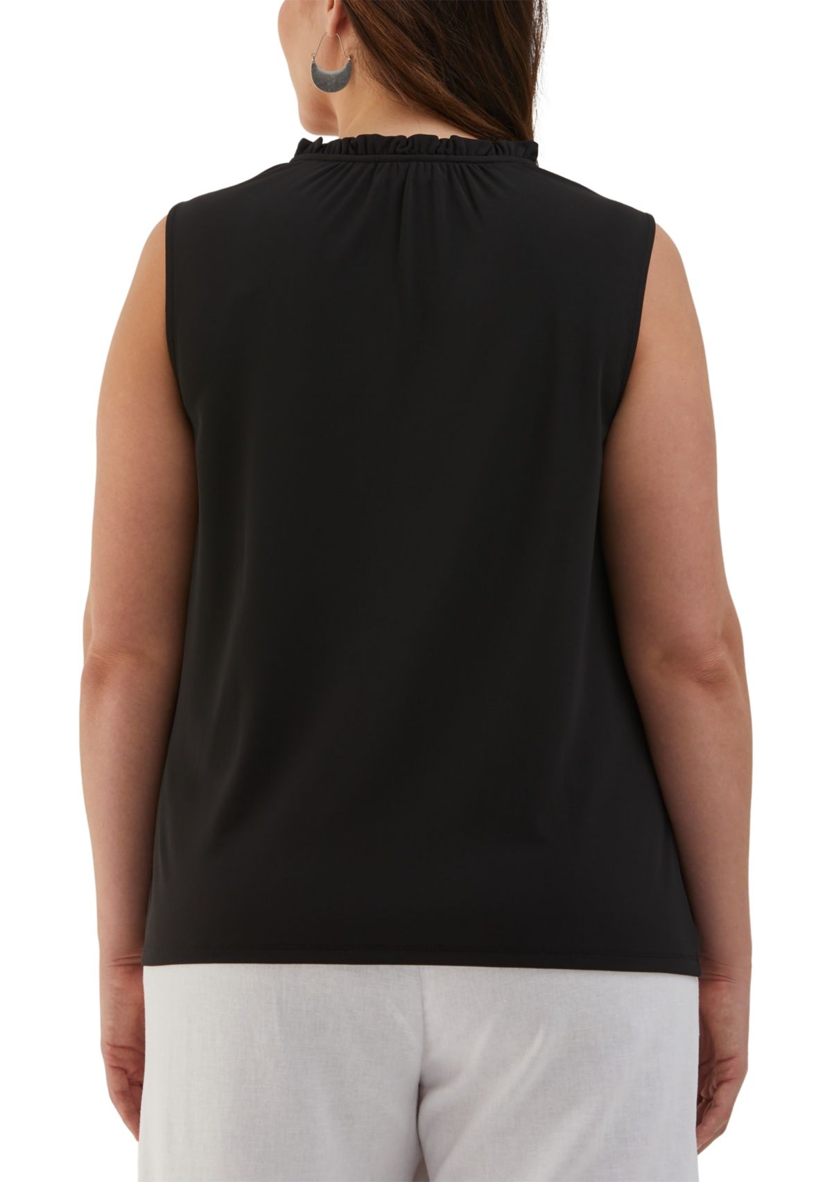 Plus Size Button Front Ruffle Sleeveless Tank Top