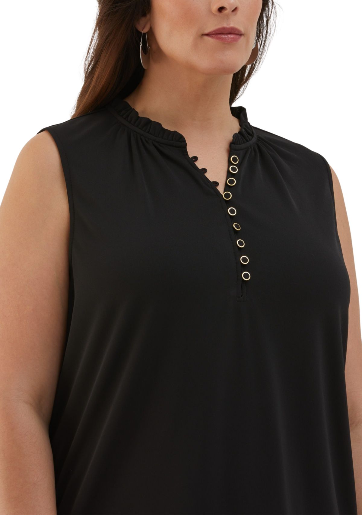 Plus Size Button Front Ruffle Sleeveless Tank Top