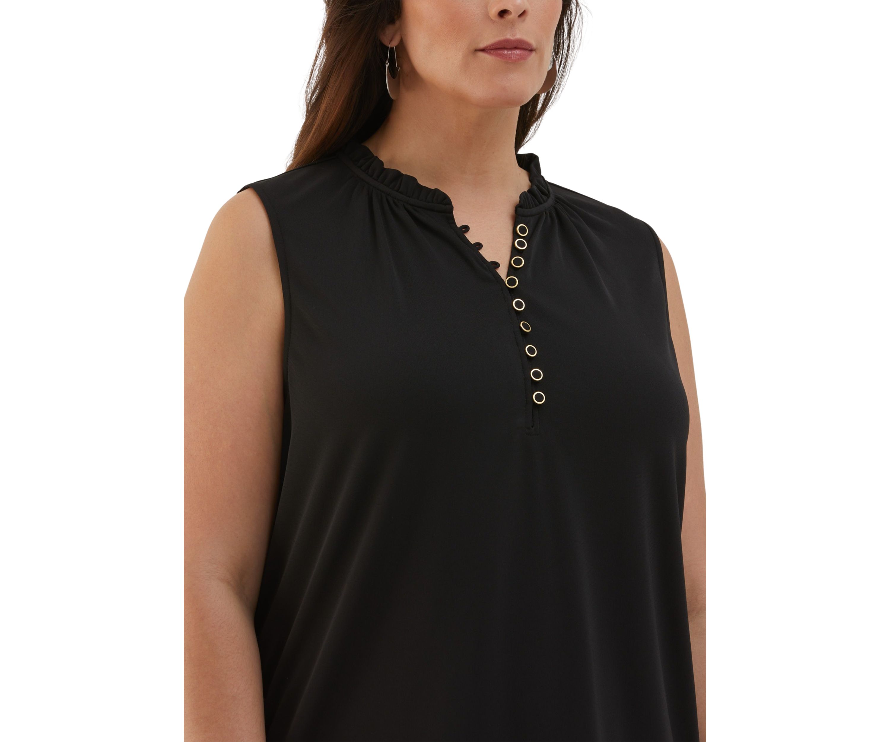 Plus Size Button Front Ruffle Sleeveless Tank Top