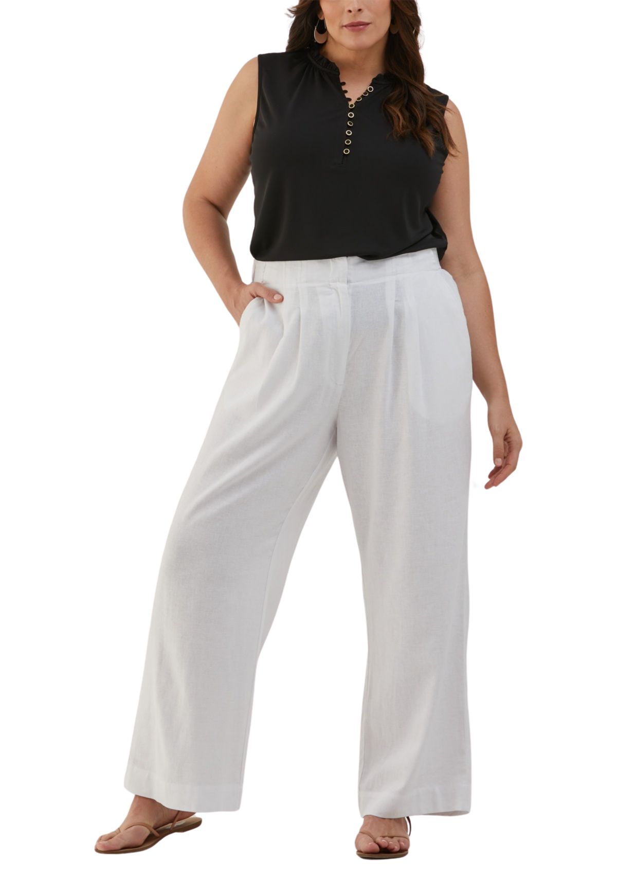 Plus Size Button Front Ruffle Sleeveless Tank Top