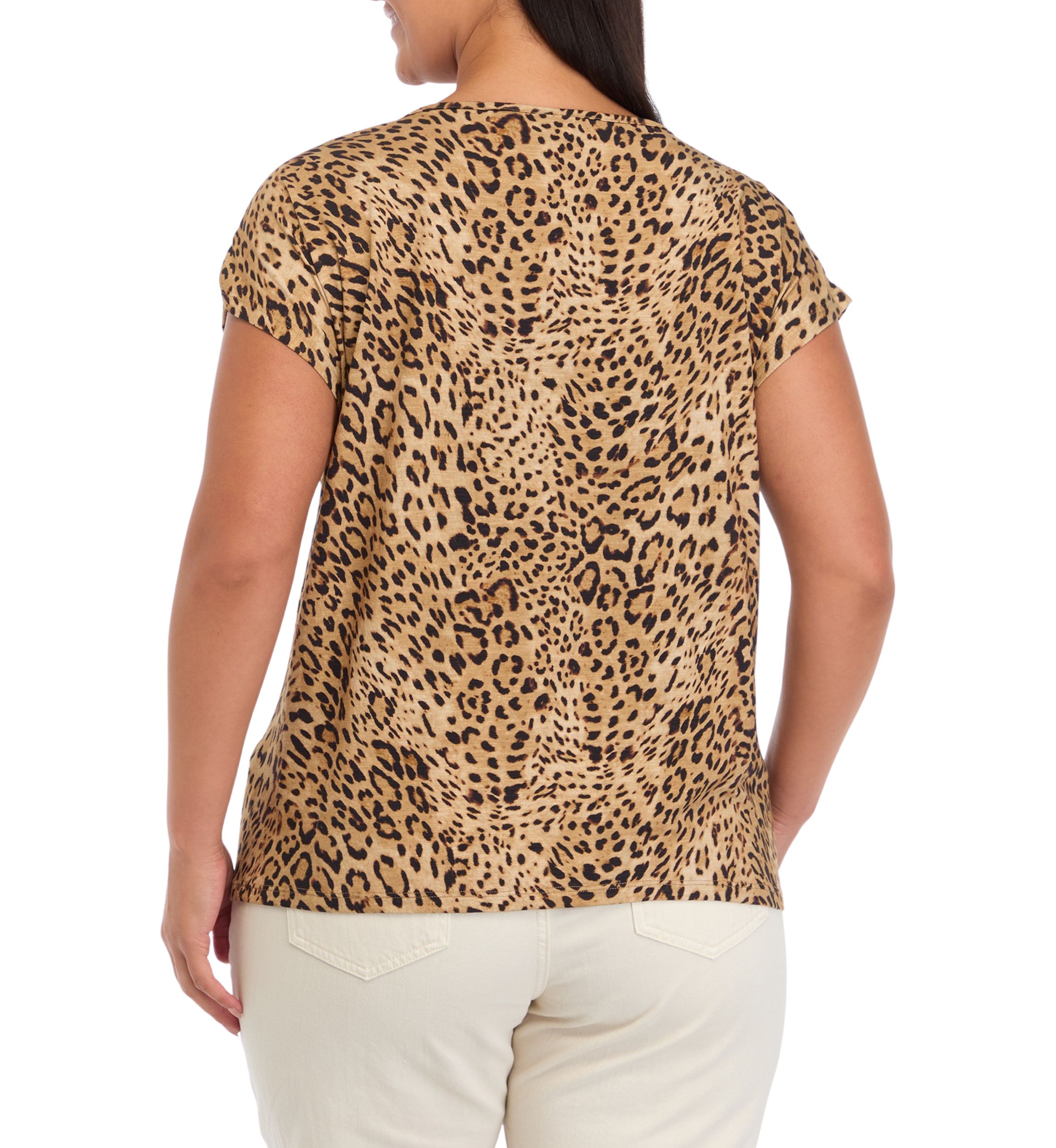 Plus Size Leopard Print Rivet Detail Cap Sleeve Tank Top