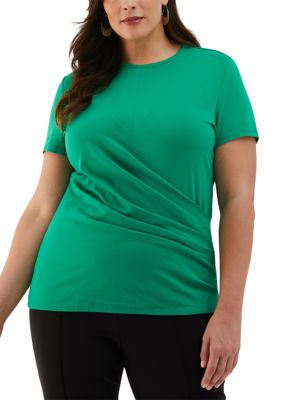 ELLA Rafaella Women's Plus Size Asymmetrical Wrap Short Sleeve Top