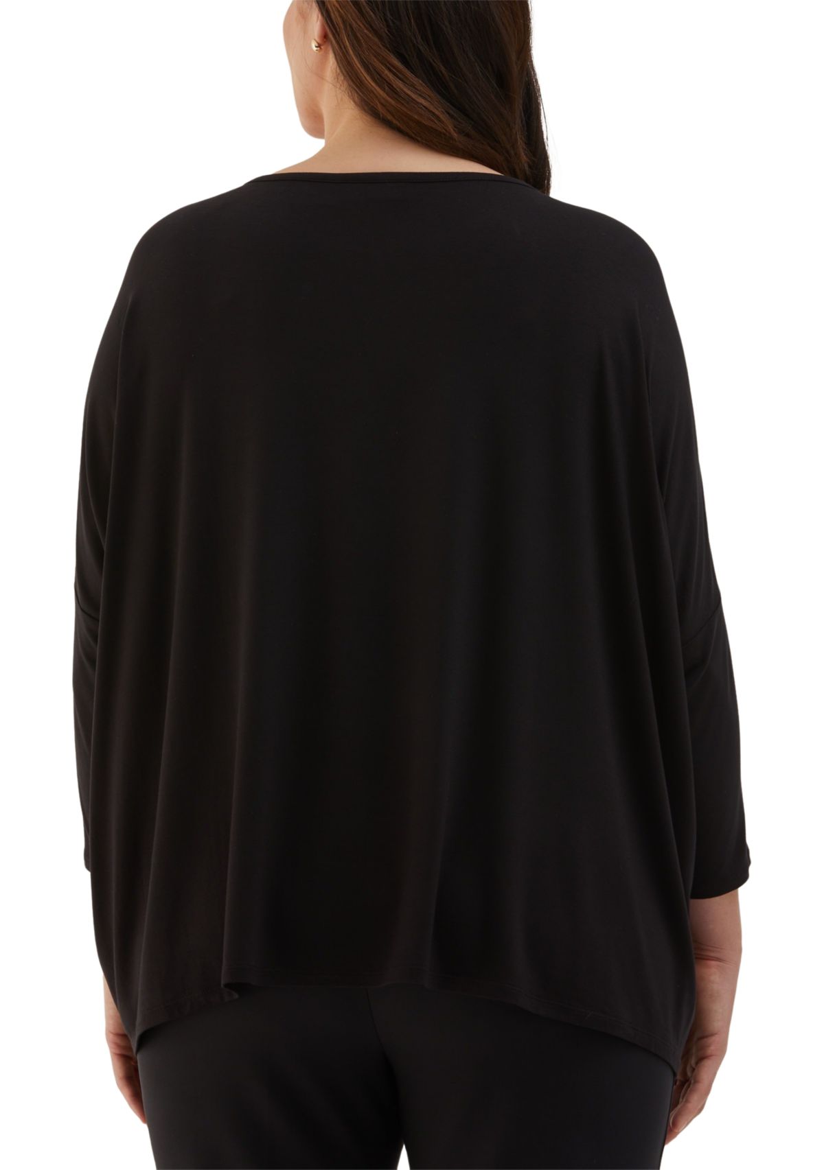 Plus Size Medallion Print Knit Woven 3/4 Sleeve Top
