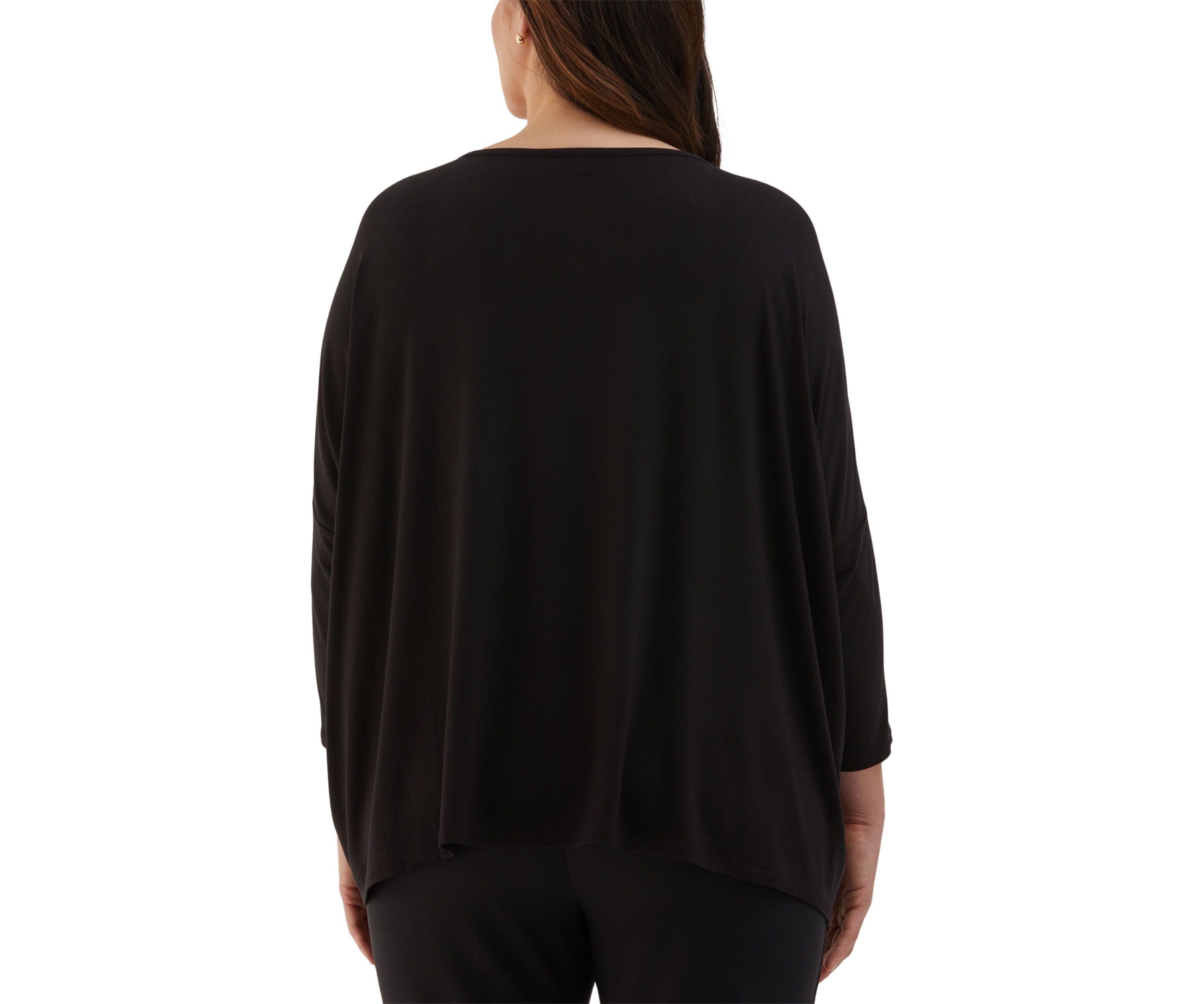 Plus Size Medallion Print Knit Woven 3/4 Sleeve Top