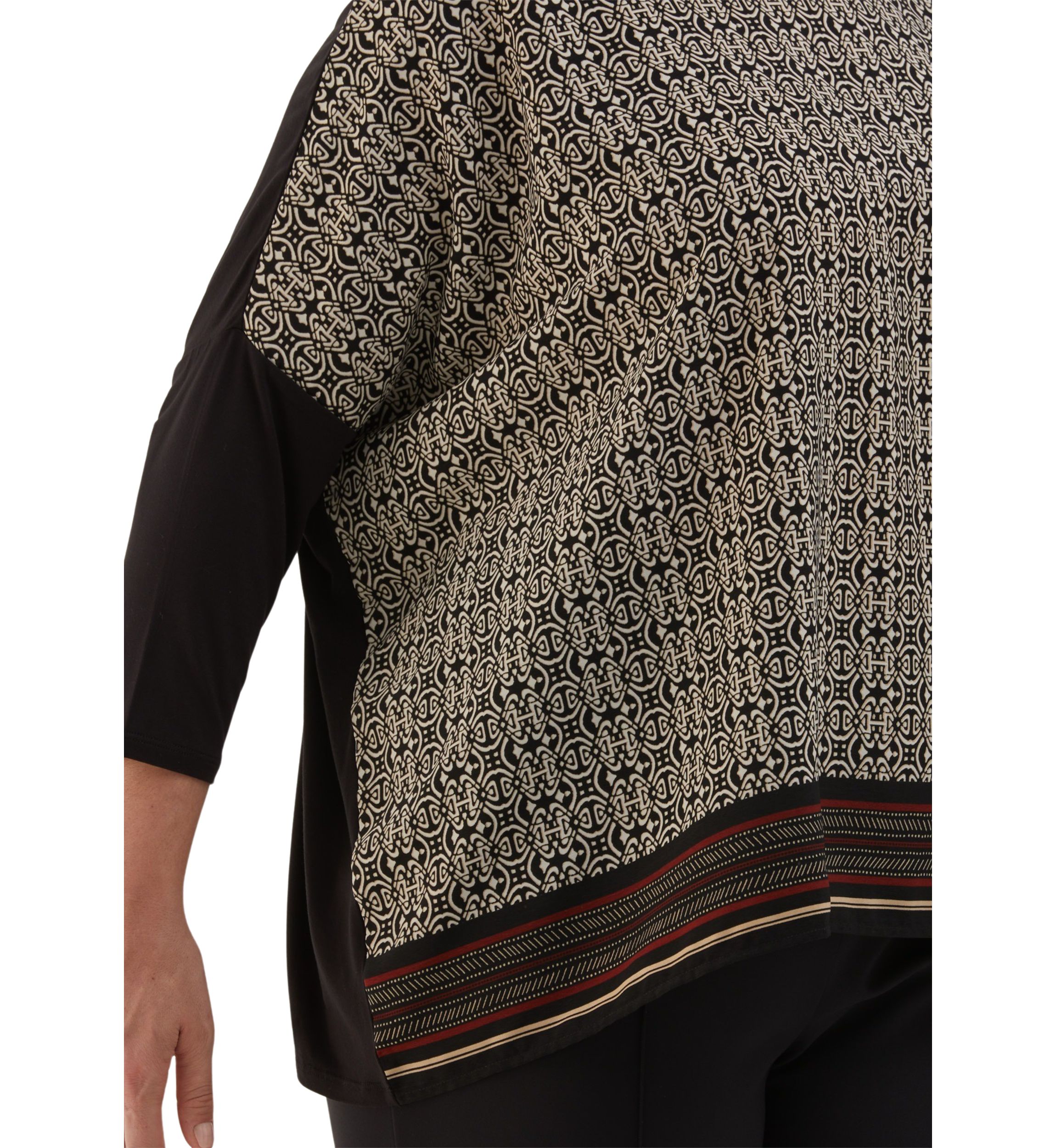 Plus Size Medallion Print Knit Woven 3/4 Sleeve Top