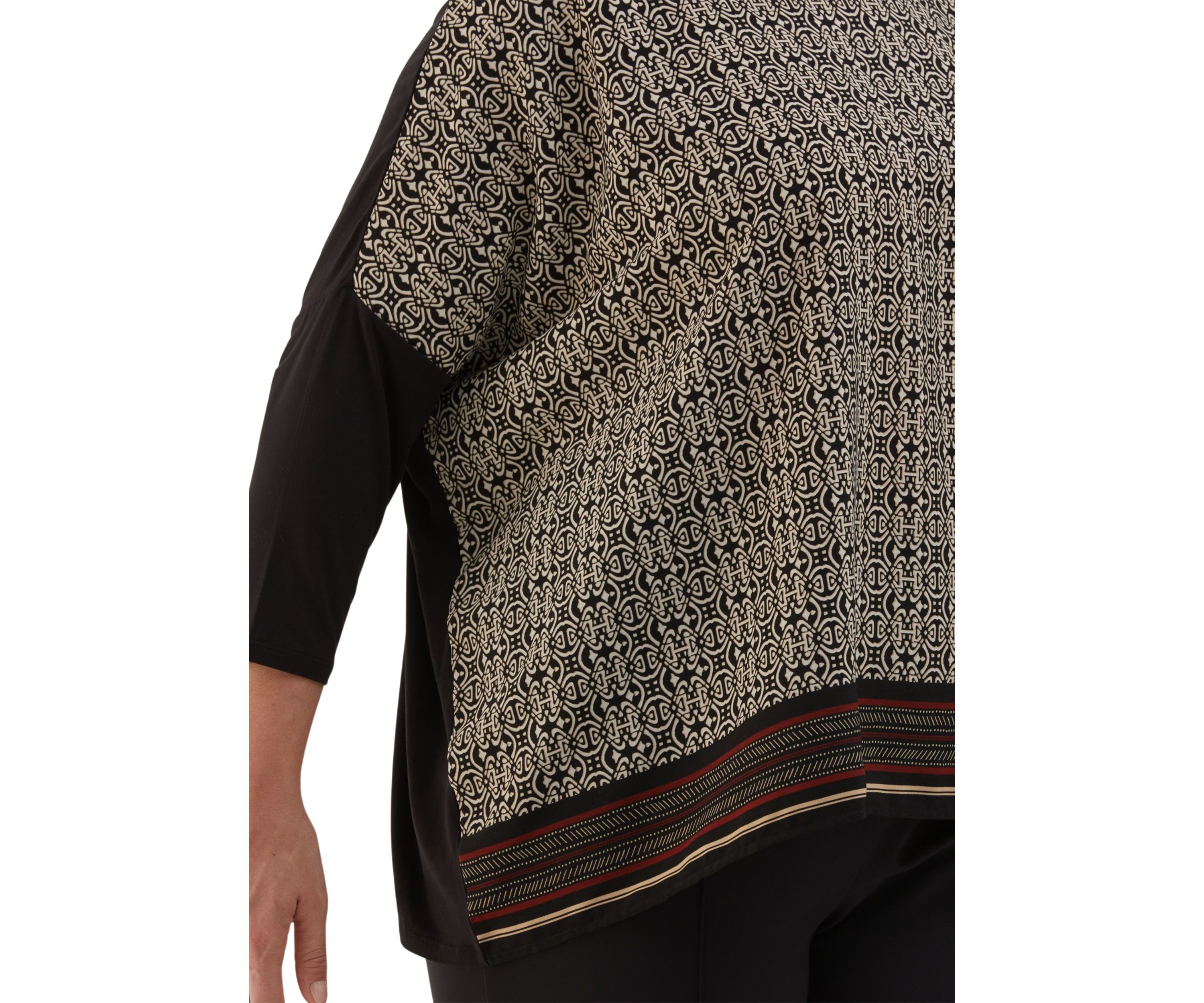 Plus Size Medallion Print Knit Woven 3/4 Sleeve Top