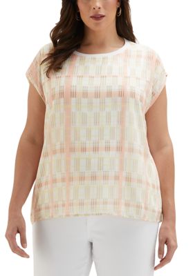 ELLA Rafaella Women's Plus Size Crosshatch Print Sleeveless Top, 0X