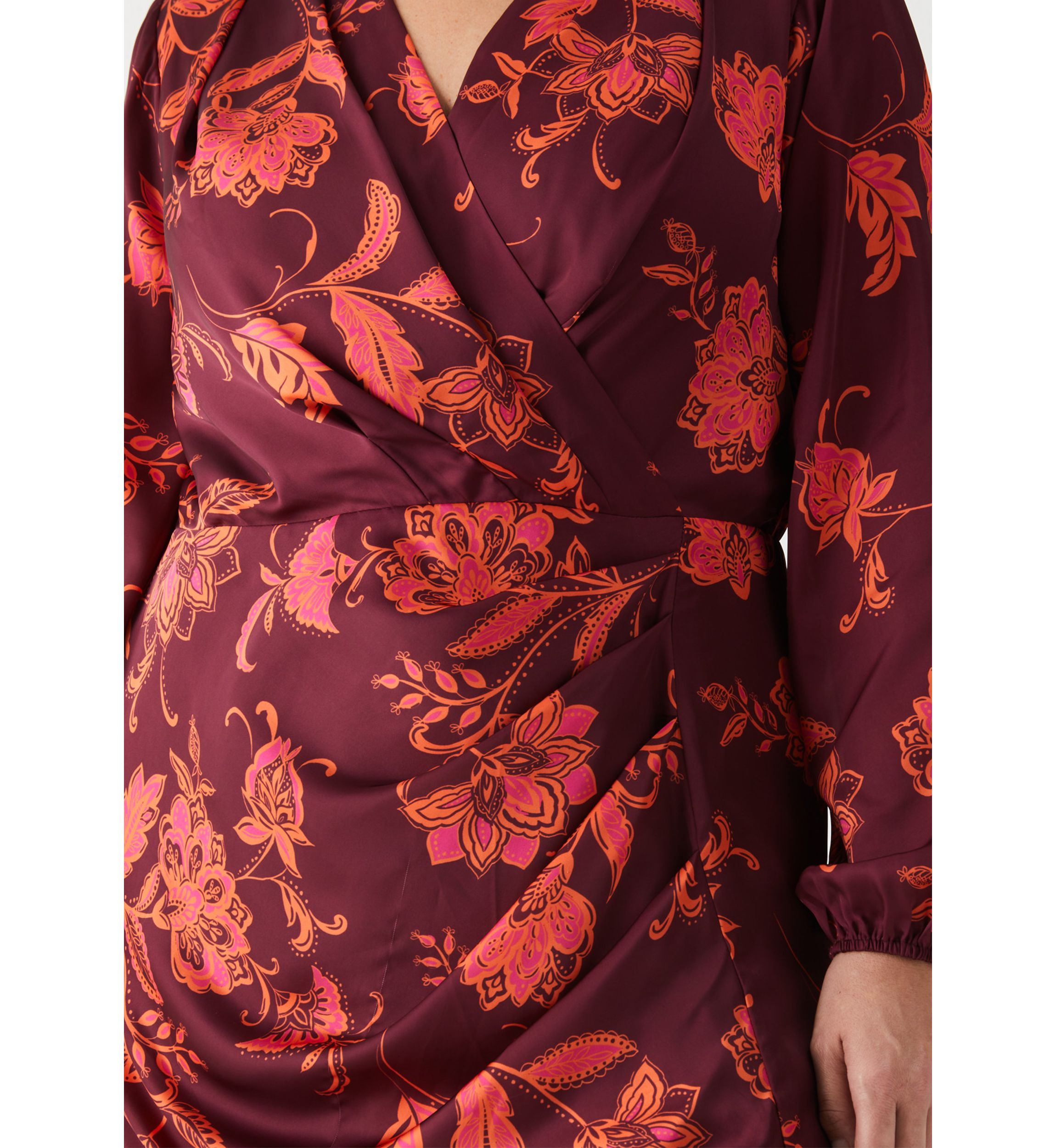 Plus Size Faux Wrap Long Sleeve Midi Dress