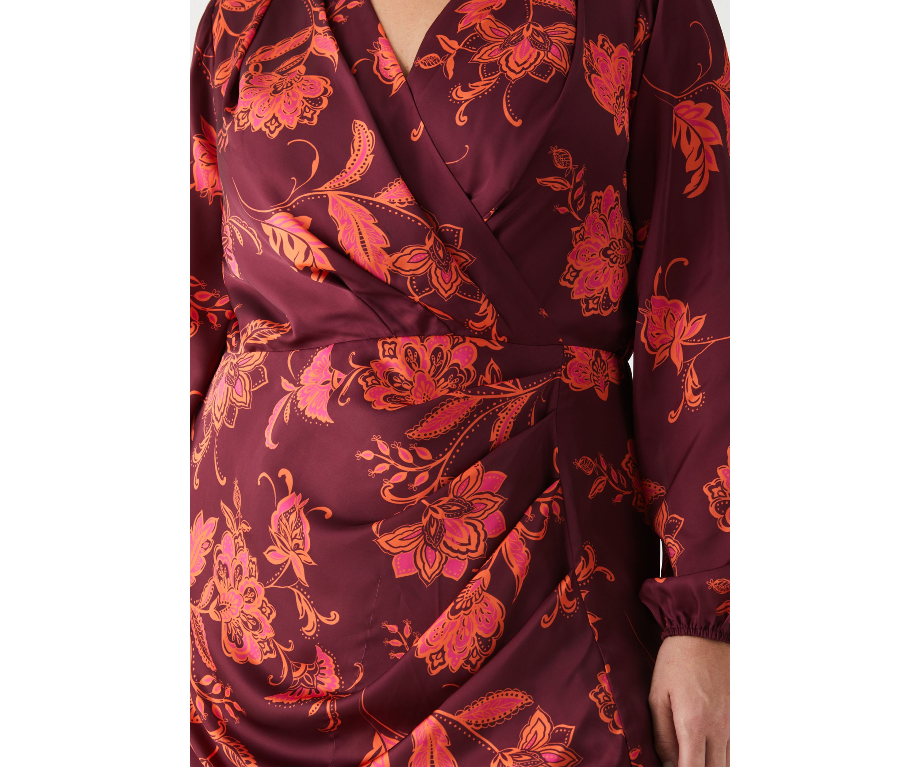 Plus Size Faux Wrap Long Sleeve Midi Dress