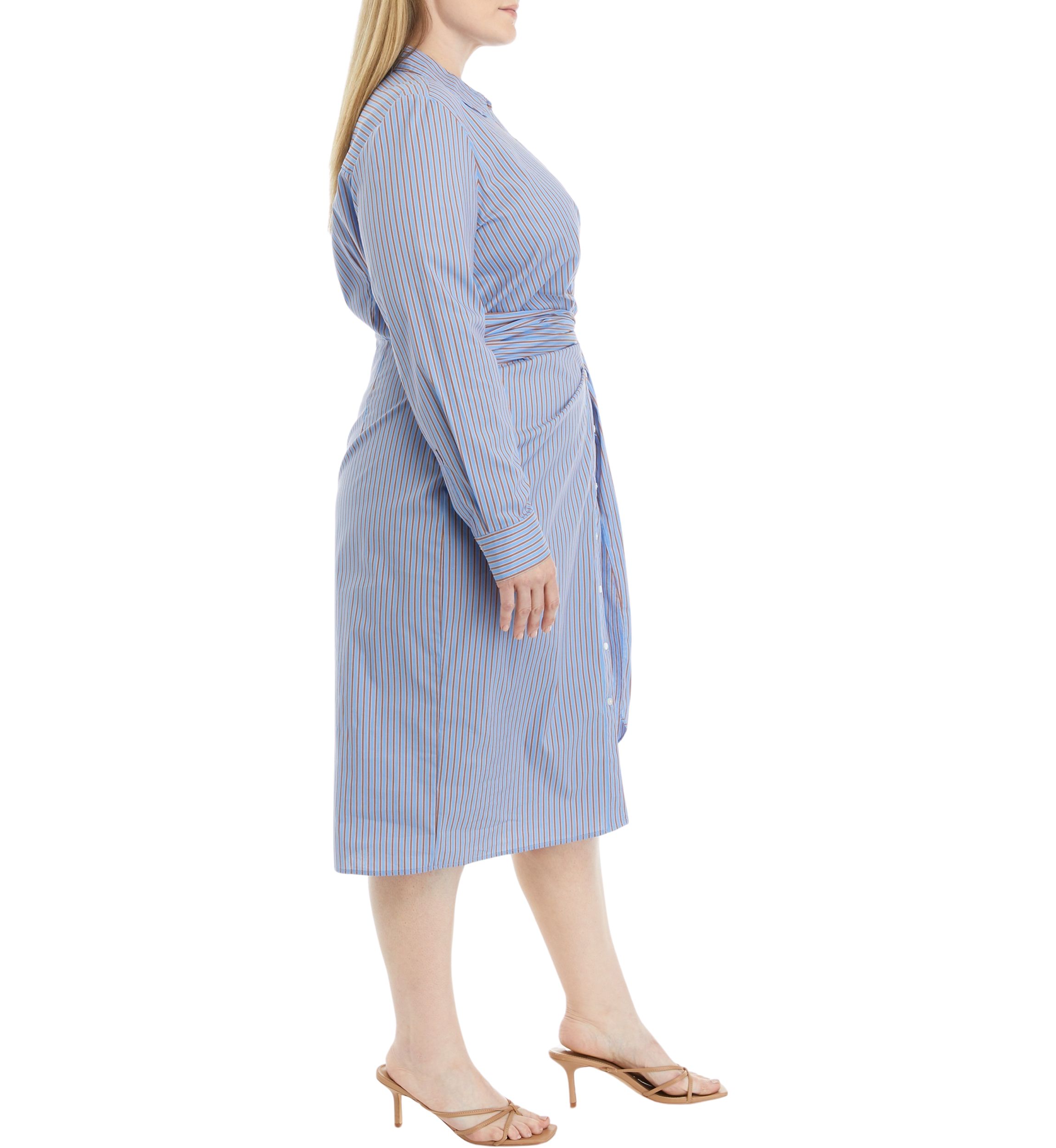 Plus Size Striped Tied Long Sleeve Shirtdress