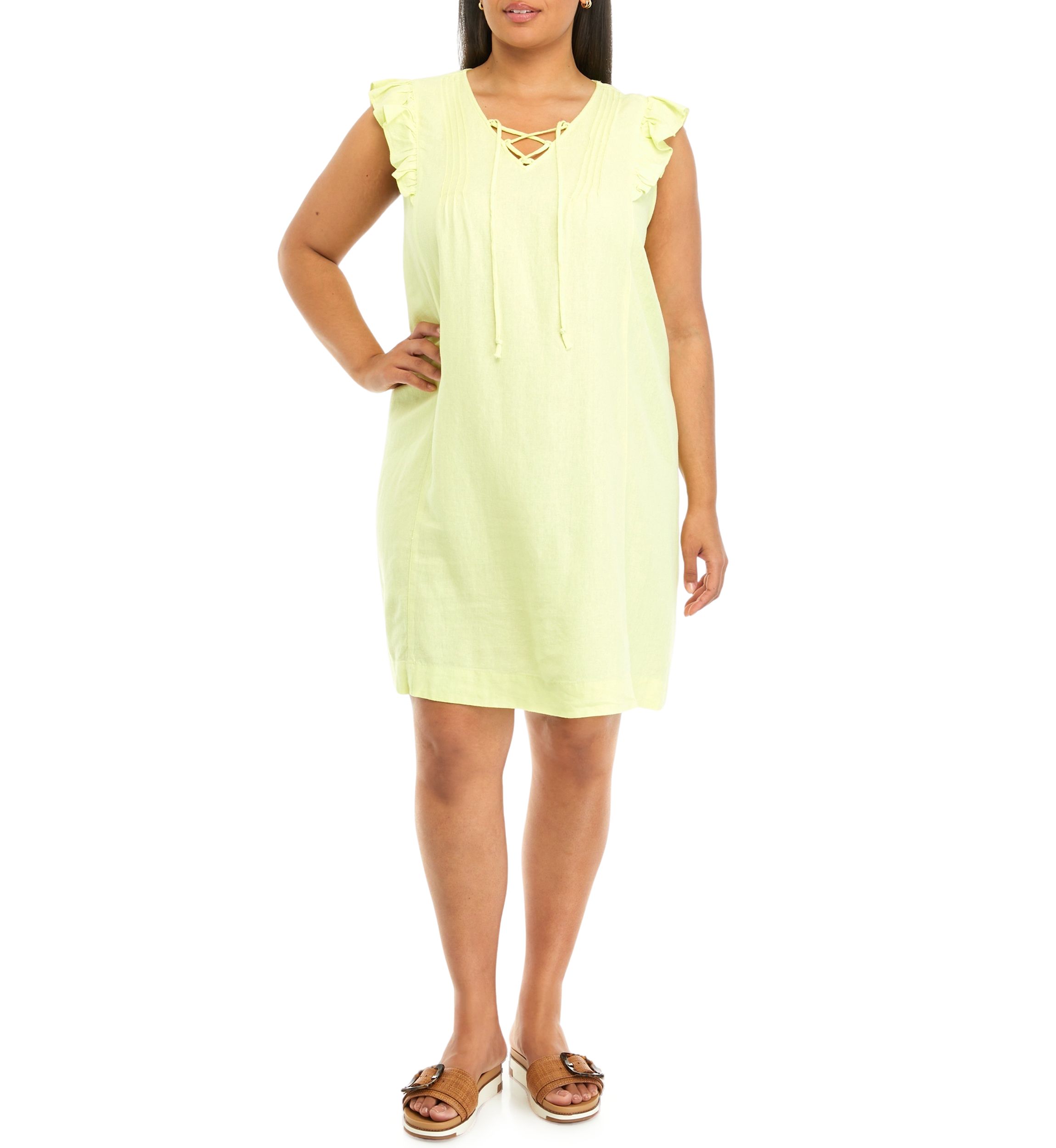 Plus Size Linen Blend Pintuck Sleeveless Dress