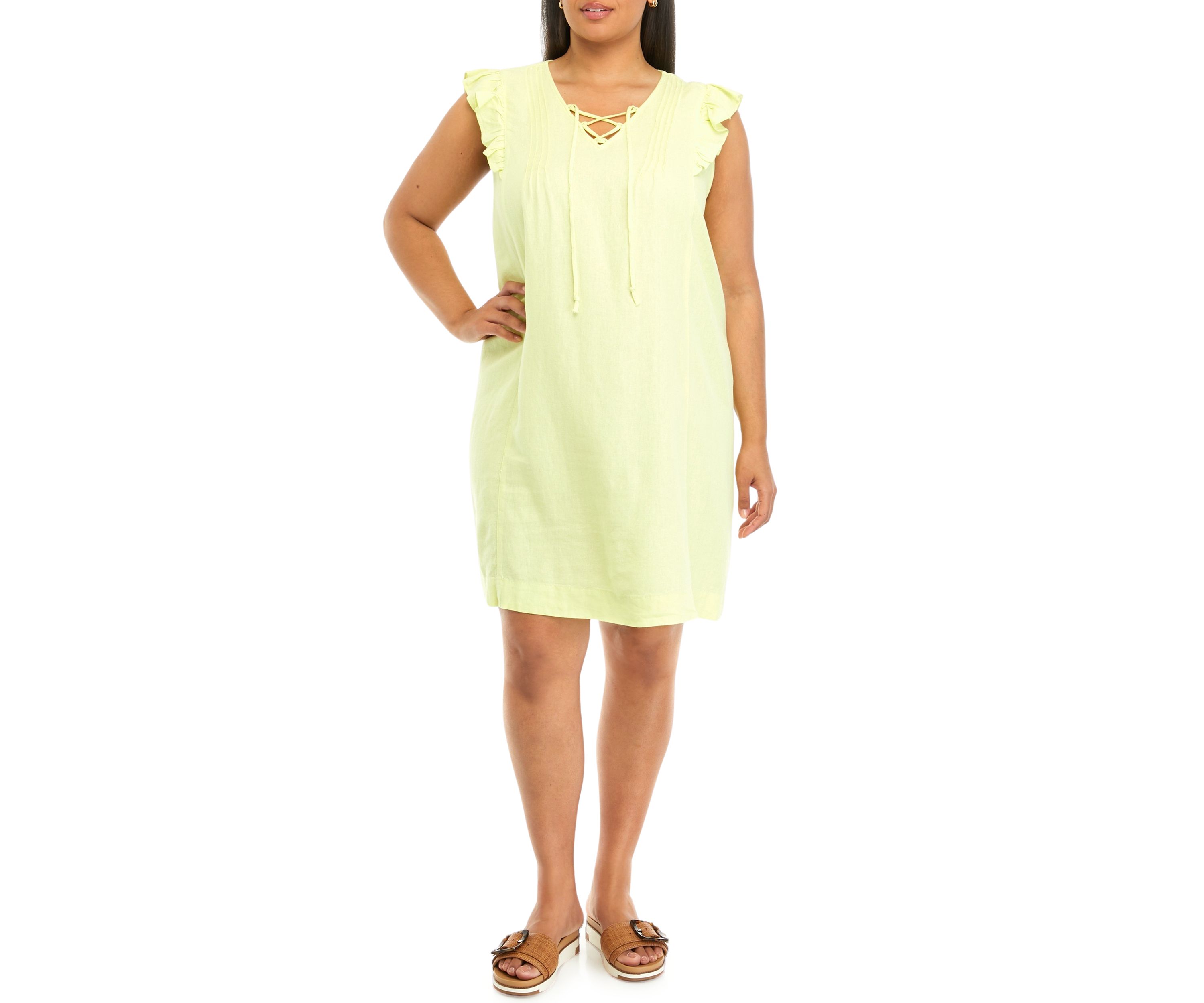 Plus Size Linen Blend Pintuck Sleeveless Dress