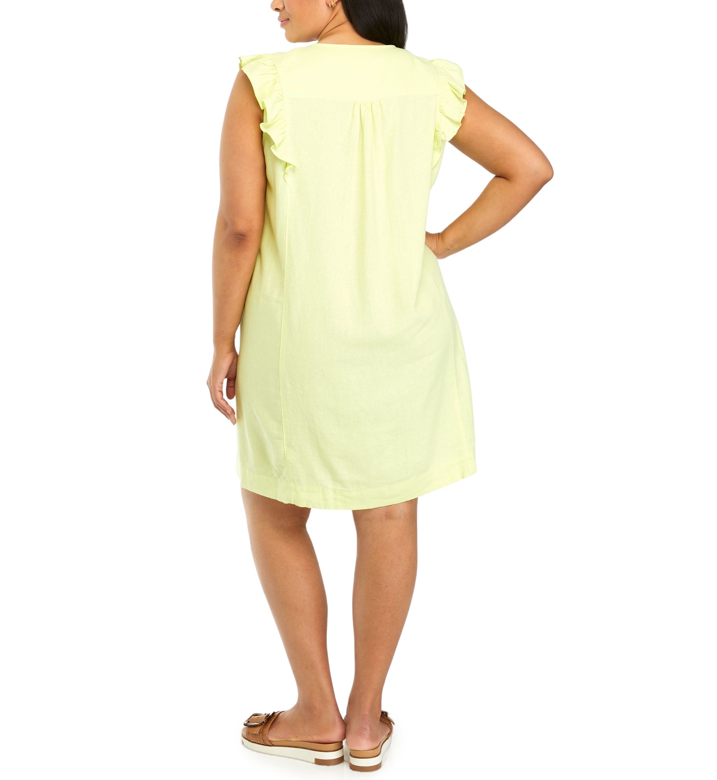 Plus Size Linen Blend Pintuck Sleeveless Dress