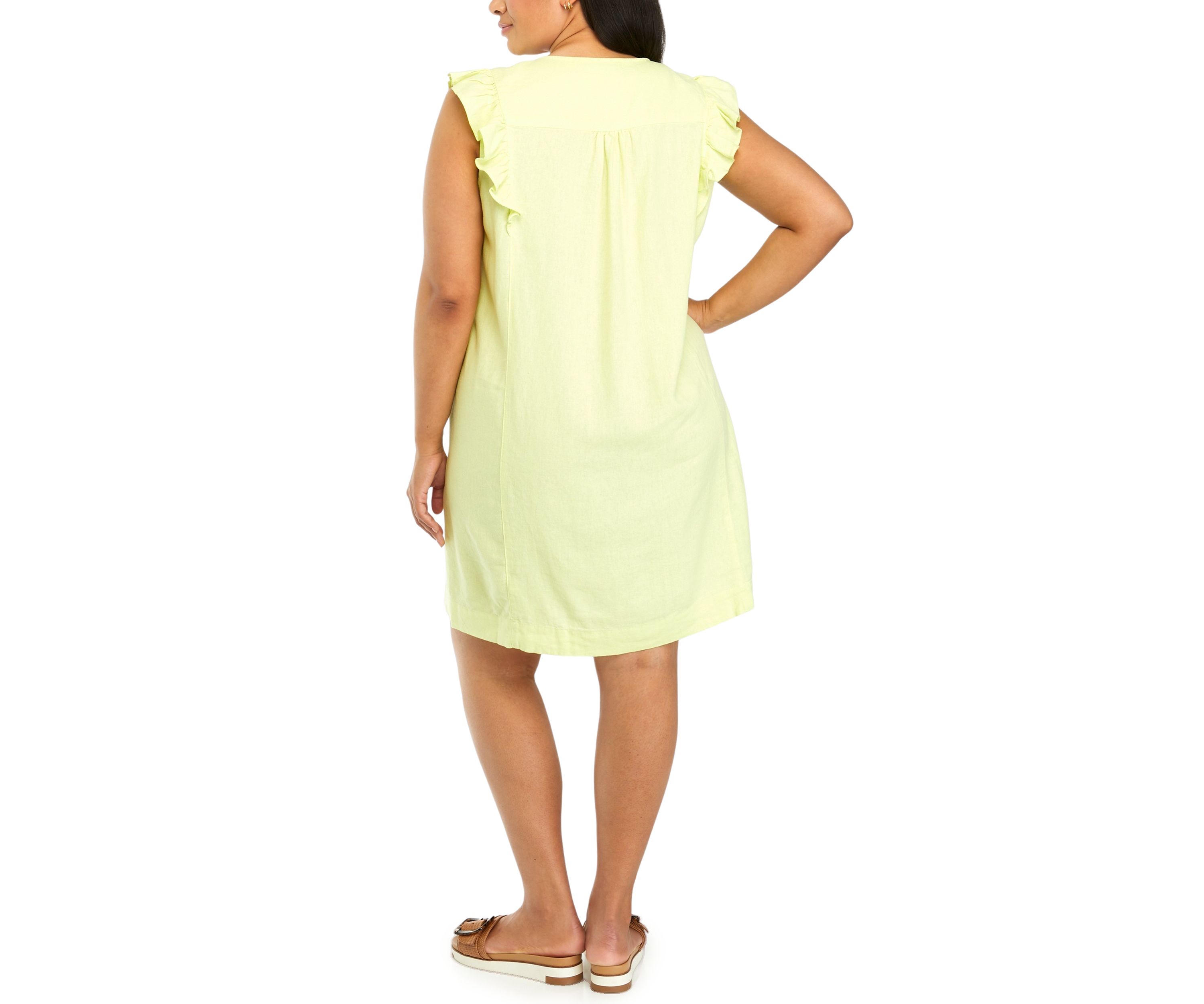 Plus Size Linen Blend Pintuck Sleeveless Dress