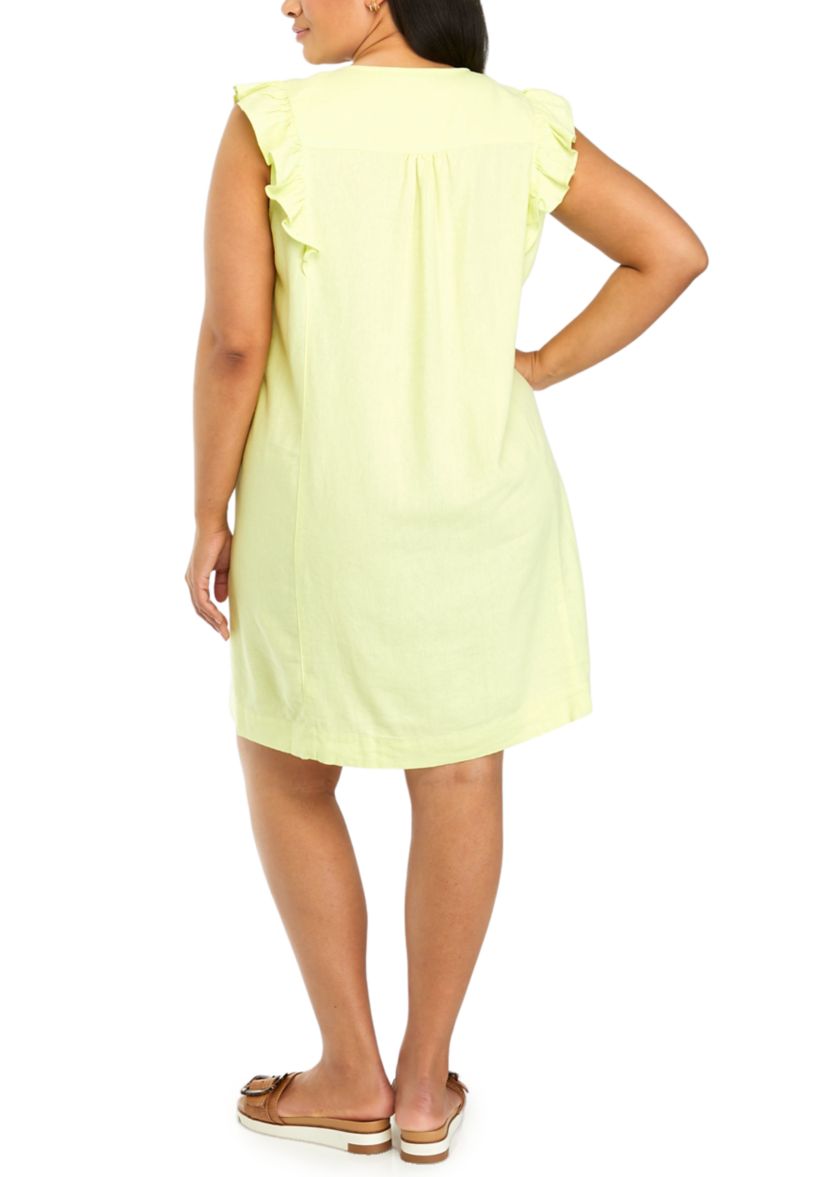 Plus Size Linen Blend Pintuck Sleeveless Dress