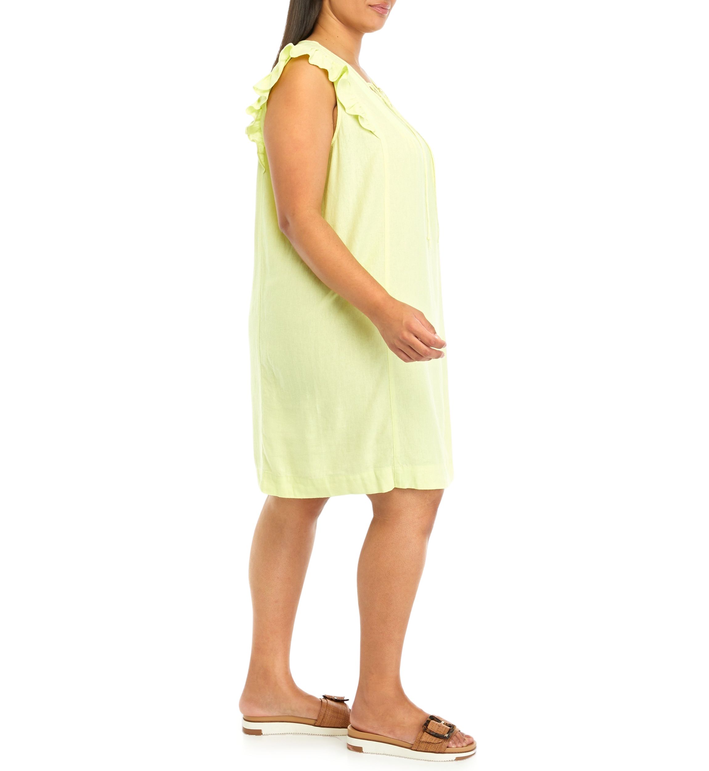 Plus Size Linen Blend Pintuck Sleeveless Dress
