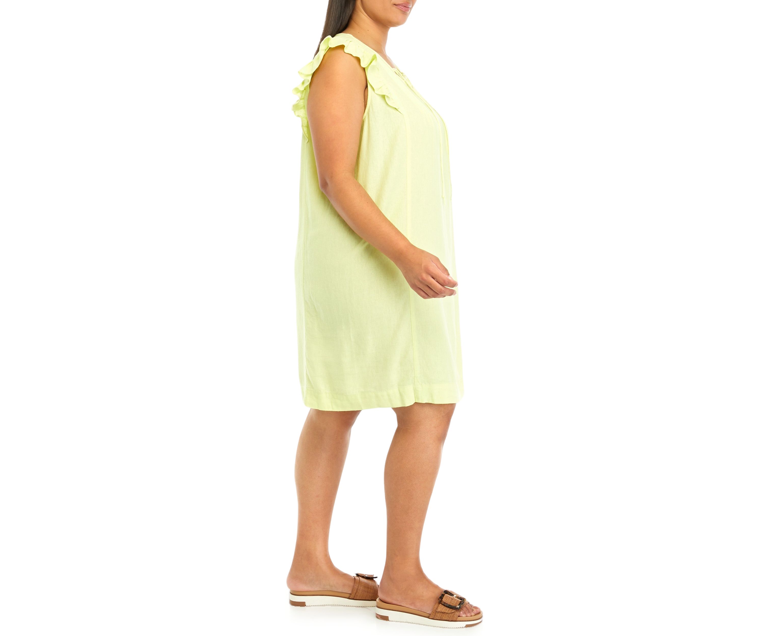 Plus Size Linen Blend Pintuck Sleeveless Dress