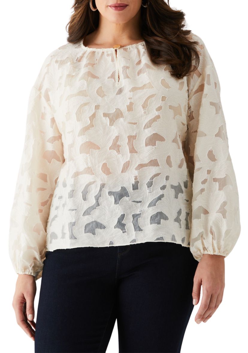 Plus Size Clip Organza Long Sleeve Blouse