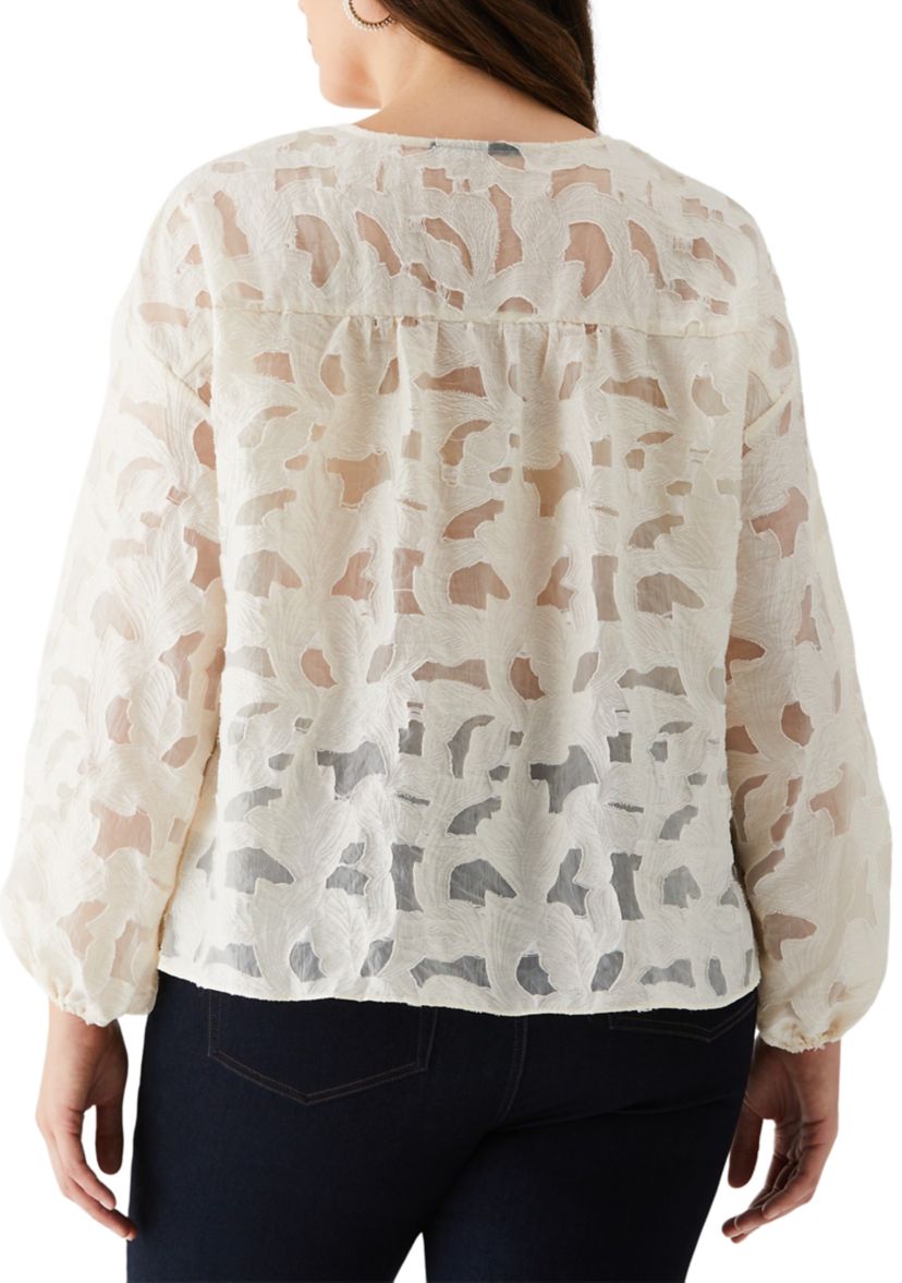Plus Size Clip Organza Long Sleeve Blouse
