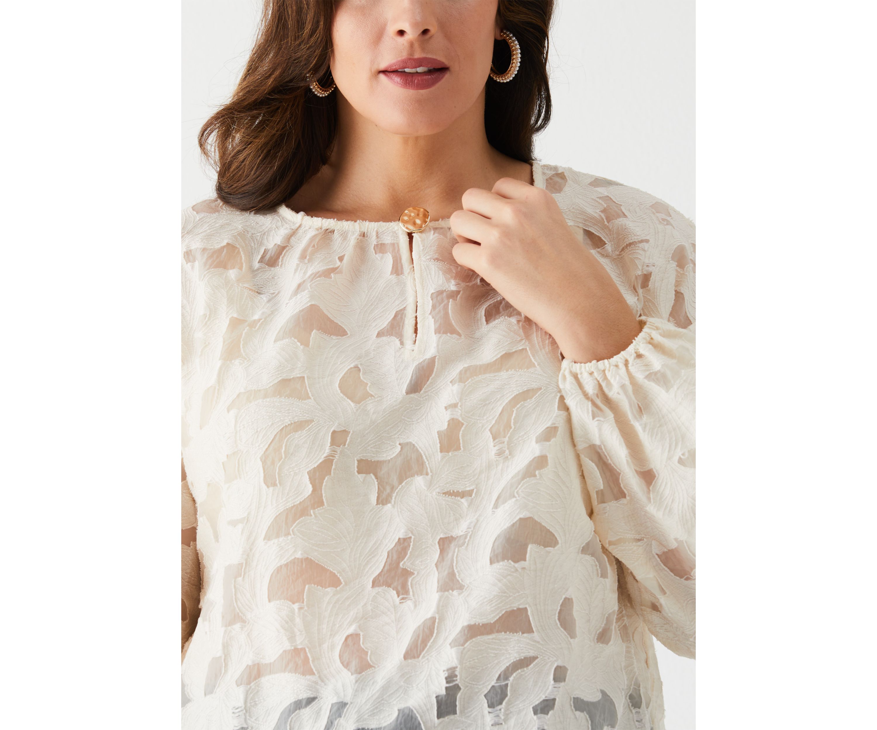 Plus Size Clip Organza Long Sleeve Blouse