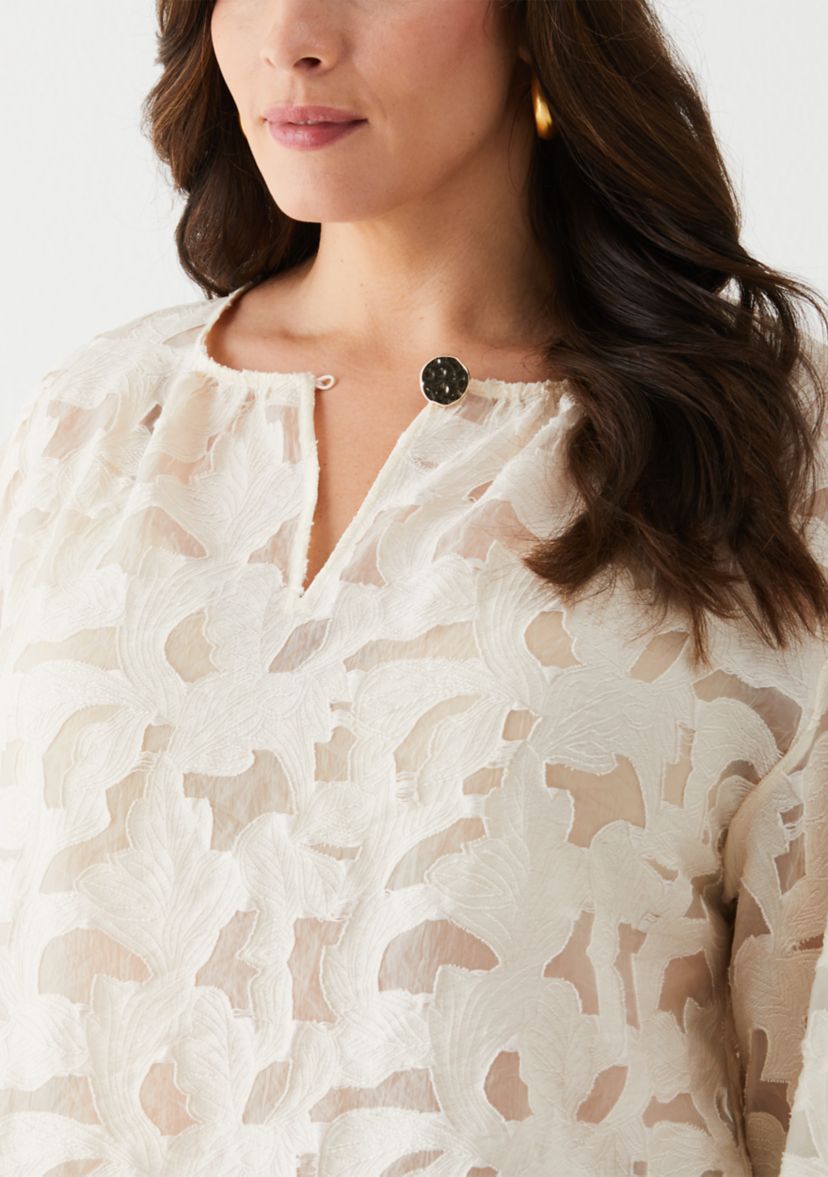 Plus Size Clip Organza Long Sleeve Blouse