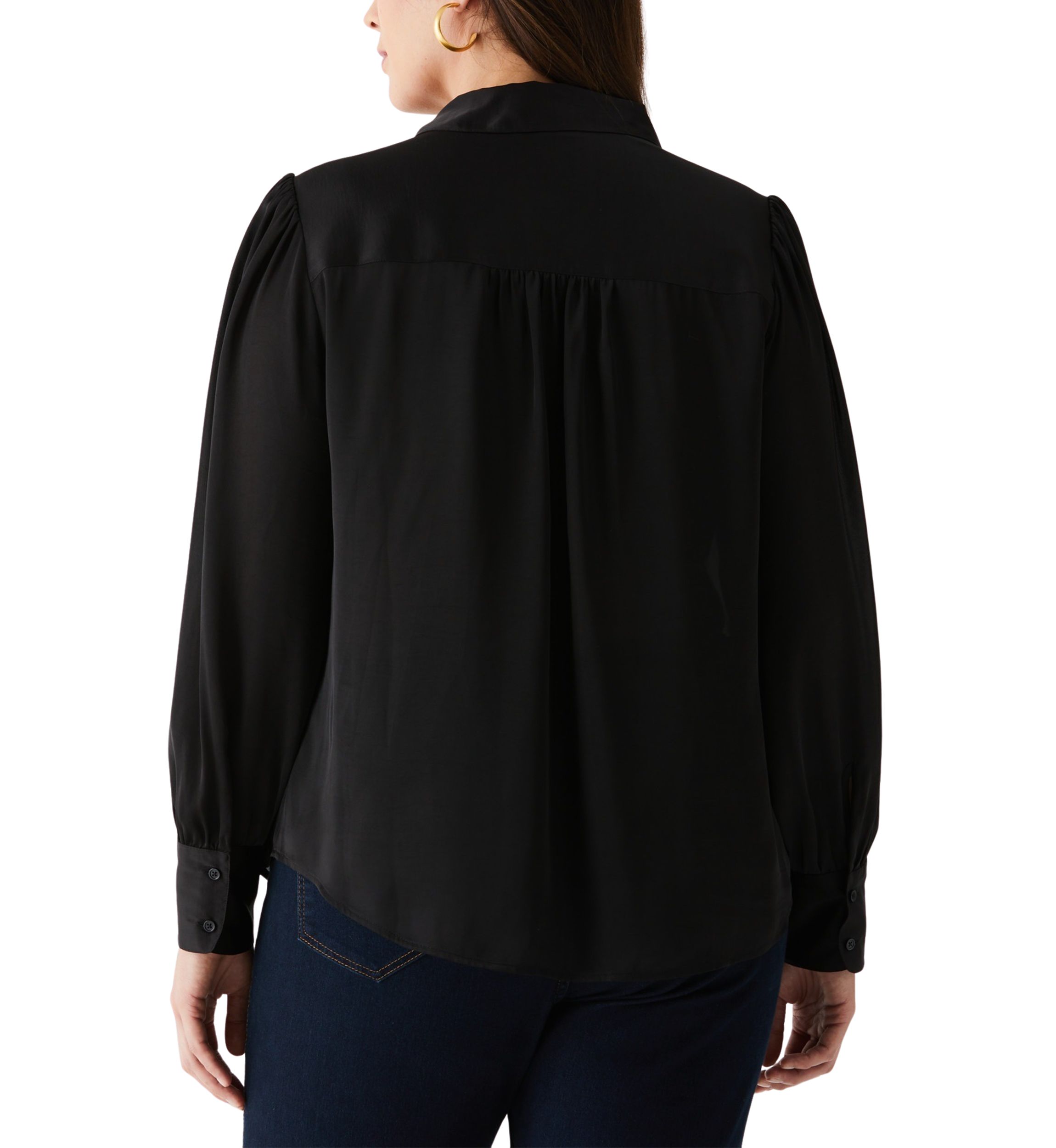 Plus Size Shirred Split Neck Long Sleeve Blouse