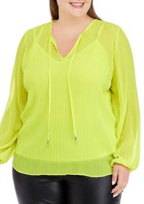 ELLA Rafaella Women's Plus Size Pleated Blouson Sleeve Blouse, 0X