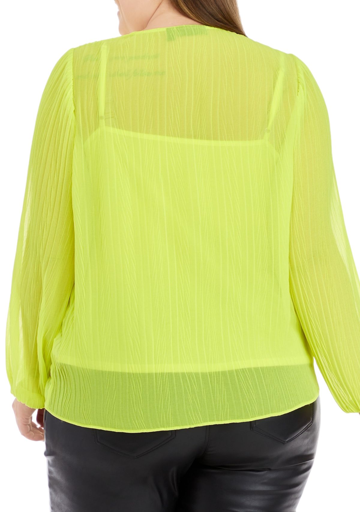 Plus Size Pleated Blouson Sleeve Blouse