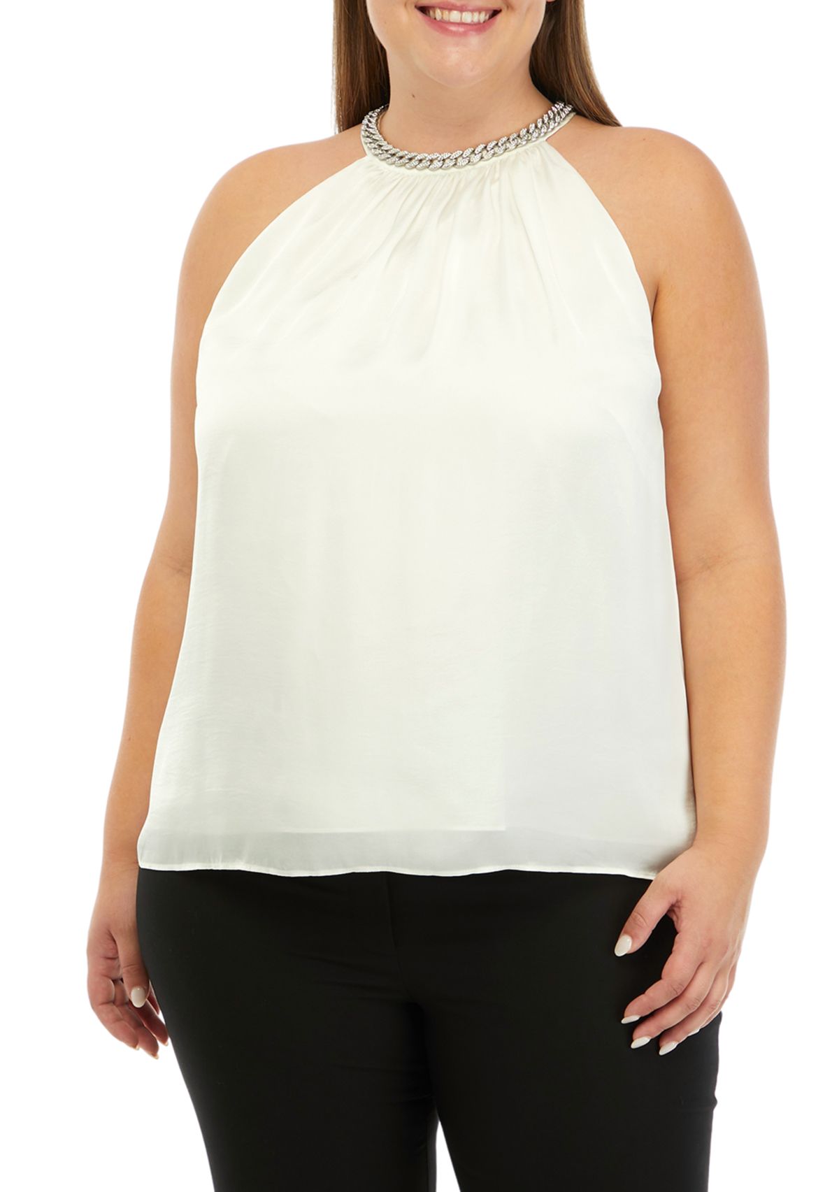 Plus Size Embellished Neck Halter Blouse