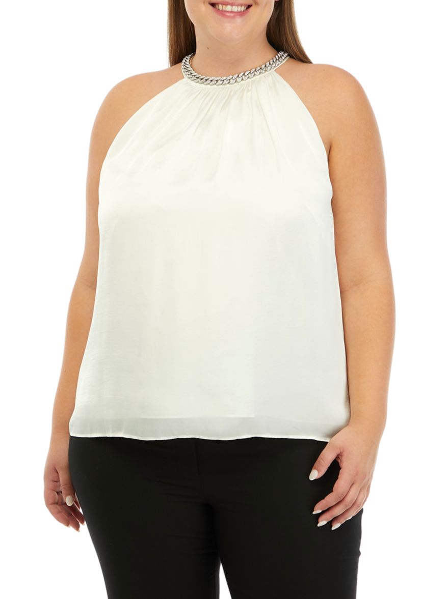 Plus Size Embellished Neck Halter Blouse