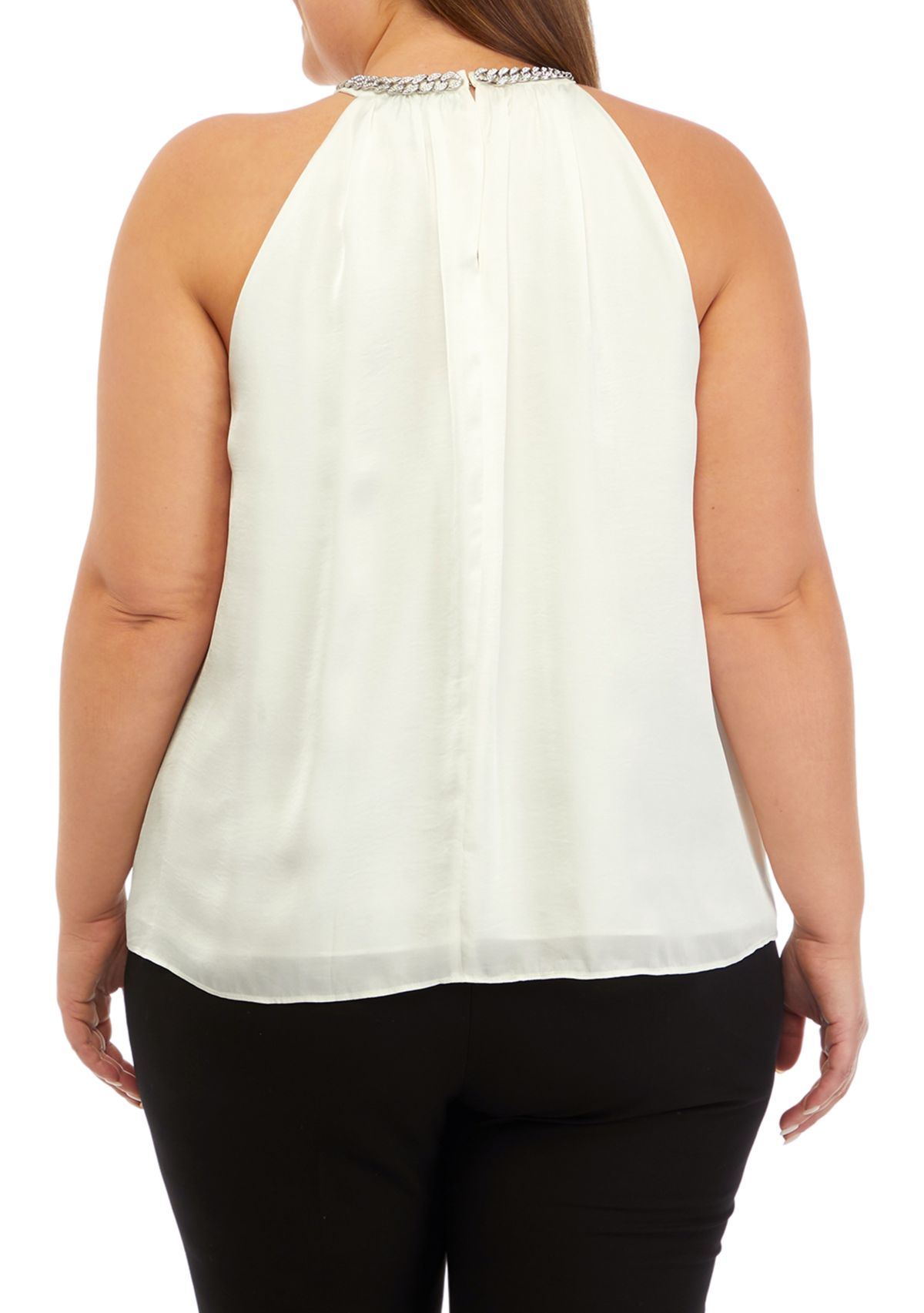 Plus Size Embellished Neck Halter Blouse