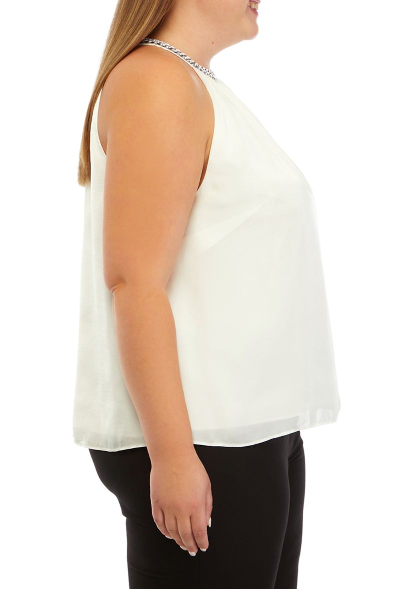 Plus Size Embellished Neck Halter Blouse