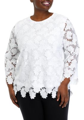 plus size lace long sleeve blouse