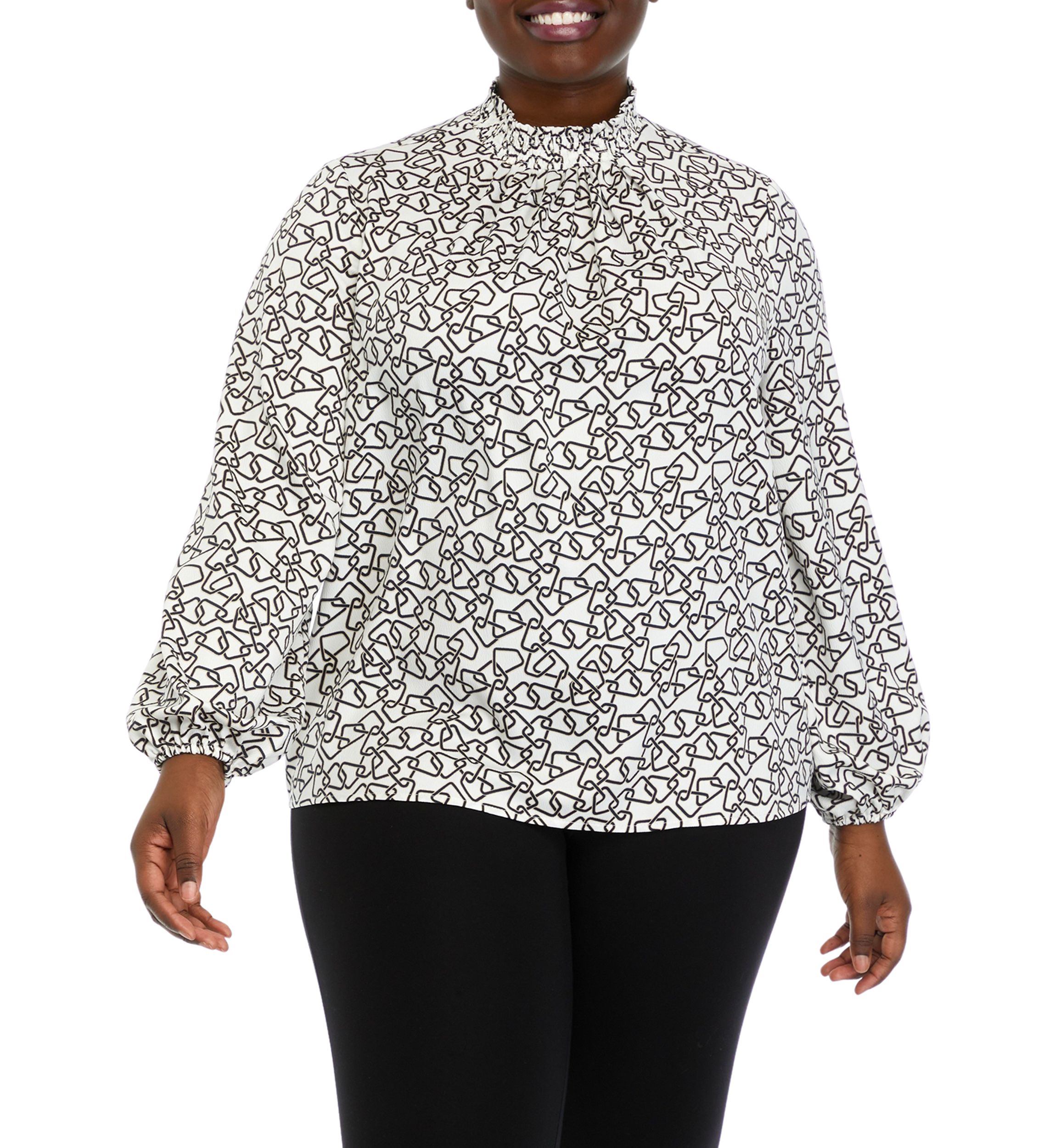 Plus Size Long Sleeve Smock Neck Blouse